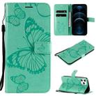 For iPhone 12 Pro Max 3D Butterfly Embossed Pattern Horizontal Flip Leather Case with Holder & Card Slot & Wallet & Lanyard(Green) - 1