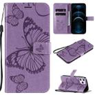 For iPhone 12 Pro Max 3D Butterfly Embossed Pattern Horizontal Flip Leather Case with Holder & Card Slot & Wallet & Lanyard(Purple) - 1