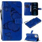 For iPhone 12 Pro Max 3D Butterfly Embossed Pattern Horizontal Flip Leather Case with Holder & Card Slot & Wallet & Lanyard(Blue) - 1