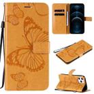 For iPhone 12 Pro Max 3D Butterfly Embossed Pattern Horizontal Flip Leather Case with Holder & Card Slot & Wallet & Lanyard(Yellow) - 1