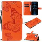 For iPhone 12 Pro Max 3D Butterfly Embossed Pattern Horizontal Flip Leather Case with Holder & Card Slot & Wallet & Lanyard(Orange) - 1