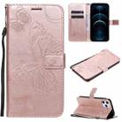 For iPhone 12 Pro Max 3D Butterfly Embossed Pattern Horizontal Flip Leather Case with Holder & Card Slot & Wallet & Lanyard(Rose Gold) - 1
