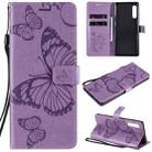 For LG G9 3D Butterfly Embossed Pattern Horizontal Flip Leather Case with Holder & Card Slot & Wallet & Lanyard(Purple) - 1