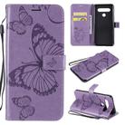 For LG K61 3D Butterfly Embossed Pattern Horizontal Flip Leather Case with Holder & Card Slot & Wallet & Lanyard(Purple) - 1