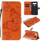 For LG K61 3D Butterfly Embossed Pattern Horizontal Flip Leather Case with Holder & Card Slot & Wallet & Lanyard(Orange) - 1