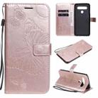 For LG K61 3D Butterfly Embossed Pattern Horizontal Flip Leather Case with Holder & Card Slot & Wallet & Lanyard(Rose Gold) - 1