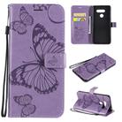 For LG K50S 3D Butterfly Embossed Pattern Horizontal Flip Leather Case with Holder & Card Slot & Wallet & Lanyard(Purple) - 1