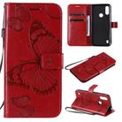 For Motorola Moto E6s (2020) 3D Butterfly Embossed Pattern Horizontal Flip Leather Case with Holder & Card Slot & Wallet & Lanyard(Red) - 1