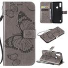 For Motorola Moto E6s (2020) 3D Butterfly Embossed Pattern Horizontal Flip Leather Case with Holder & Card Slot & Wallet & Lanyard(Grey) - 1