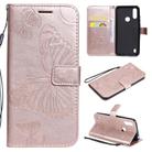 For Motorola Moto E6s (2020) 3D Butterfly Embossed Pattern Horizontal Flip Leather Case with Holder & Card Slot & Wallet & Lanyard(Rose Gold) - 1