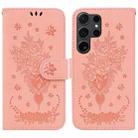 For Samsung Galaxy S25 Ultra 5G Butterfly Rose Embossed Leather Phone Case(Pink) - 1