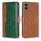 For Samsung Galaxy A06 Contrast Color Side Buckle Leather Phone Case(Light Brown + Green) - 1