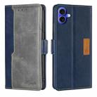 For iPhone 16 Contrast Color Side Buckle Leather Phone Case(Blue + Grey) - 1