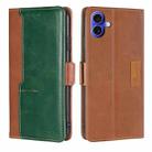 For iPhone 16 Contrast Color Side Buckle Leather Phone Case(Light Brown + Green) - 1