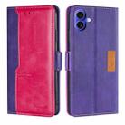 For iPhone 16 Contrast Color Side Buckle Leather Phone Case(Purple + Rose Red) - 1