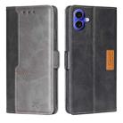 For iPhone 16 Plus Contrast Color Side Buckle Leather Phone Case(Black + Grey) - 1