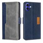 For iPhone 16 Plus Contrast Color Side Buckle Leather Phone Case(Blue + Grey) - 1