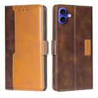 For iPhone 16 Plus Contrast Color Side Buckle Leather Phone Case(Dark Brown + Gold) - 1