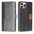 For iPhone 16 Pro Contrast Color Side Buckle Leather Phone Case(Black + Grey) - 1