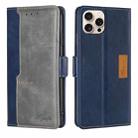 For iPhone 16 Pro Contrast Color Side Buckle Leather Phone Case(Blue + Grey) - 1