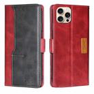 For iPhone 16 Pro Contrast Color Side Buckle Leather Phone Case(Red + Black) - 1