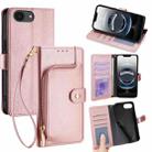 For iPhone 16e Zipper Bag Leather Phone Case(Rose Gold) - 1
