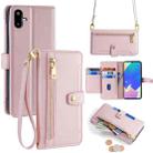For Samsung Galaxy F06 5G Sheep Texture Cross-body Zipper Wallet Leather Phone Case(Pink) - 1