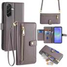 For Samsung Galaxy A36 5G Sheep Texture Cross-body Zipper Wallet Leather Phone Case(Grey) - 1