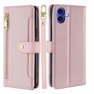 For iPhone 16 Sheep Texture Cross-body Zipper Wallet Leather Phone Case(Pink) - 1