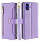 For iPhone 16 Sheep Texture Cross-body Zipper Wallet Leather Phone Case(Purple) - 1