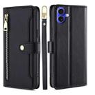 For iPhone 16 Plus Sheep Texture Cross-body Zipper Wallet Leather Phone Case(Black) - 1