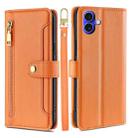 For iPhone 16 Plus Sheep Texture Cross-body Zipper Wallet Leather Phone Case(Orange) - 1