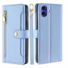 For iPhone 16 Plus Sheep Texture Cross-body Zipper Wallet Leather Phone Case(Blue) - 1