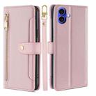 For iPhone 16 Plus Sheep Texture Cross-body Zipper Wallet Leather Phone Case(Pink) - 1