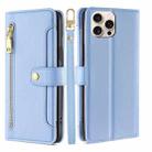 For iPhone 16 Pro Sheep Texture Cross-body Zipper Wallet Leather Phone Case(Blue) - 1