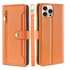 For iPhone 16 Pro Max Sheep Texture Cross-body Zipper Wallet Leather Phone Case(Orange) - 1