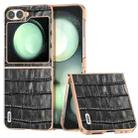 For Samsung Galaxy Z Flip6 ABEEL Electroplating Frame Crocodile Texture Genuine Leather Phone Case(Black) - 1