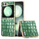 For Samsung Galaxy Z Flip6 ABEEL Electroplating Frame Crocodile Texture Genuine Leather Phone Case(Green) - 1