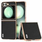 For Samsung Galaxy Z Flip6 ABEEL Electroplating Frame Genuine Leather + PC Litchi Texture Phone Case(Black) - 1