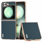 For Samsung Galaxy Z Flip6 ABEEL Electroplating Frame Genuine Leather + PC Litchi Texture Phone Case(Green) - 1