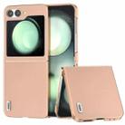 For Samsung Galaxy Z Flip6 ABEEL Electroplating Frame Genuine Leather + PC Litchi Texture Phone Case(Pink Gold) - 1