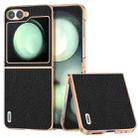 For Samsung Galaxy Z Flip6 ABEEL Electroplating Frame Genuine Leather Litchi Texture Phone Case(Black) - 1