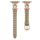 For Apple Watch 42mm / 41mm / 40mm / 38mm Leopard Head Bamboo Texture Leather Watch Band(Rose Gold Khaki) - 2