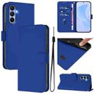 For Samsung Galaxy A15 5G / 4G Skin Feel Solid Color Leather Phone Case with Lanyard(Dark Blue) - 1