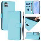 For Samsung Galaxy A22 5G / F42 5G Skin Feel Solid Color Leather Phone Case with Lanyard(Sky Blue) - 1
