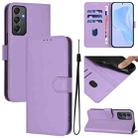 For Samsung Galaxy A24 4G Global  Skin Feel Solid Color Leather Phone Case with Lanyard(Lavender Purple) - 1