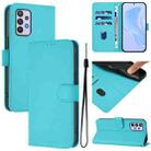 For Samsung Galaxy A32 5G / M32 5G Skin Feel Solid Color Leather Phone Case with Lanyard(Lake Blue) - 1