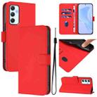 For Samsung Galaxy A35 5G Skin Feel Solid Color Leather Phone Case with Lanyard(Red) - 1
