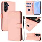 For Samsung Galaxy A55 5G Skin Feel Solid Color Leather Phone Case with Lanyard(Pink) - 1