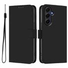 For Samsung Galaxy A55 5G Skin Feel Solid Color Leather Phone Case with Lanyard(Black) - 2